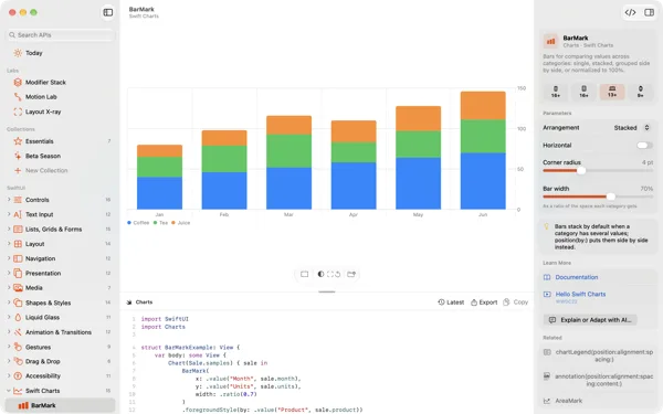 A Swift Charts BarMark demo with stacked bars