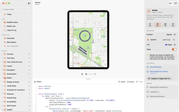 A MapKit Marker demo in an iPad frame